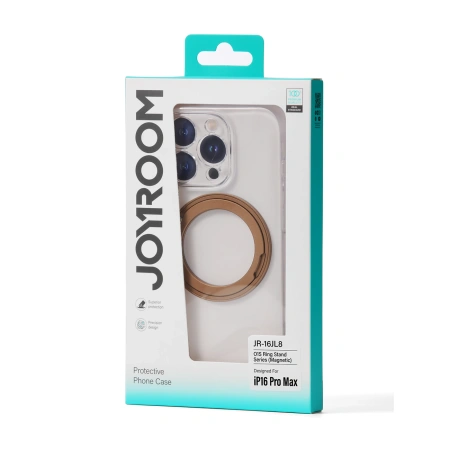 Etui Joyroom JR-16JL6 na iPhone 16 Pro ultracienkie kompatybilne z MagSafe z ringiem-podstawką 360° - złote