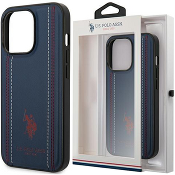 US Polo USHCP14LPFAV iPhone 14 Pro 6,1" granatowy/navy blue Leather Stitch