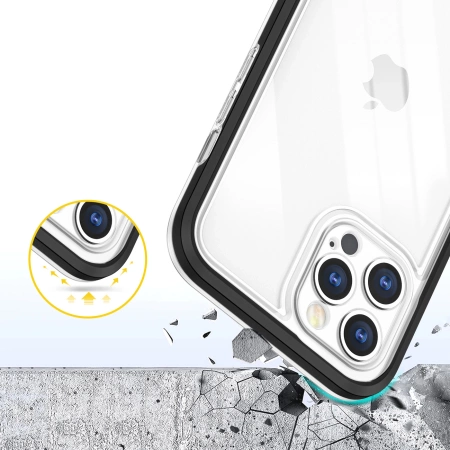 HURTEL CLEAR 3IN1 ETUI DO IPHONE 12 PRO ŻELOWY POKROWIEC Z RAMKĄ CZARNY