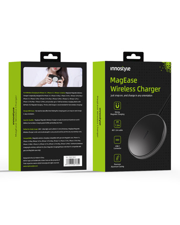 INNOSTYLE MAGEASE ŁADOWARKA INDUKCYJNA BEZPRZEWODOWA DO MAGSAFE IPHONE MAGEASE 15W CZARNA
