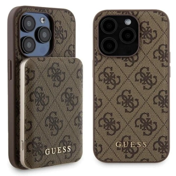 Zestaw Guess GUBPM5P15X4GEMGW iPhone15 Pro Max 6.7 hardcase + Powerbank 5000mAh MagSafe brązowy/brown 4G Metal Logo