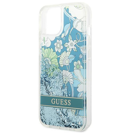 Guess GUHCP14SLFLSN iPhone 14 6,1" zielony/green hardcase Flower Liquid Glitter