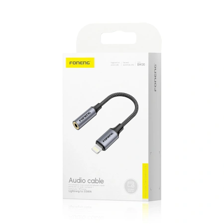 FONENG adapter BM30 Lightning - JACK 3.5MM 0.14M Czarny