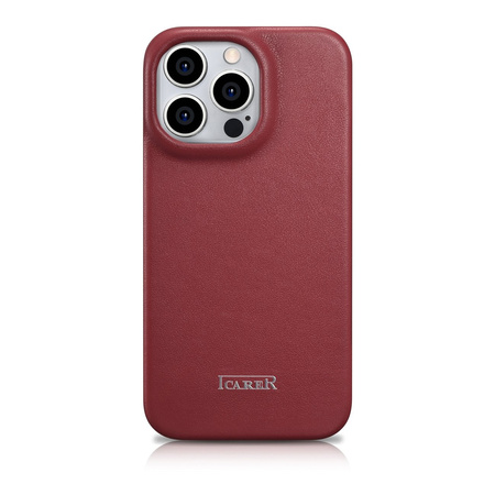 iCarer CE Premium Leather Folio Case skórzane etui iPhone 14 Pro Max z klapką magnetyczne MagSafe czerwony (WMI14220716-RD)