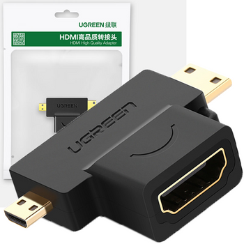 Ugreen przejściówka adapter ze złącza HDMI Typ A (żeński) na mini HDMI (męski) / micro HDMI (męski) czarny (20144)