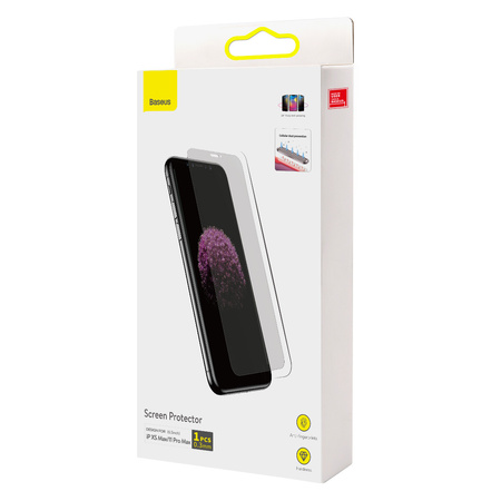 Baseus szkło hartowane do iPhone 11 Pro Max / iPhone XS Max Privacy Anti Spy (prywatyzujące) z osłoną na głośnik + pozycjoner (SGBL061702) (case friendly)