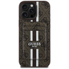 Etui Guess 4G Stripes z portfelem Magsafe do iPhone 16 Pro Max brązowy