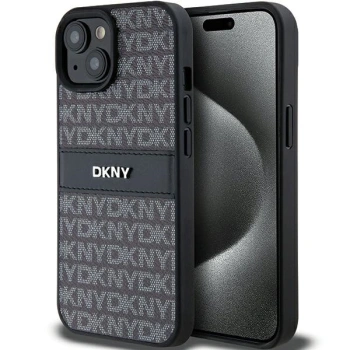 DKNY ETUI DO IPHONE 15 PLUS 14 PLUS HARDCASE LEATHER MONO STRIPE METAL LOGO