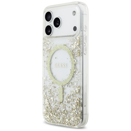 Etui Guess Resin Bottom Glitter MagSafe  do iPhone 17 Pro Max złoty