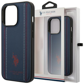 US Polo USHCP14XPFAV iPhone 14 Pro Max 6,7" granatowy/navy blue Leather Stitch