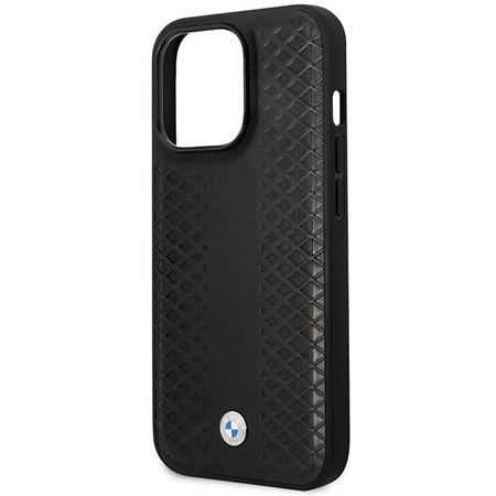 Etui BMW BMHMP14X22RFGK na iPhone 14 Pro Max - czarne Leather Diamond Pattern MagSafe