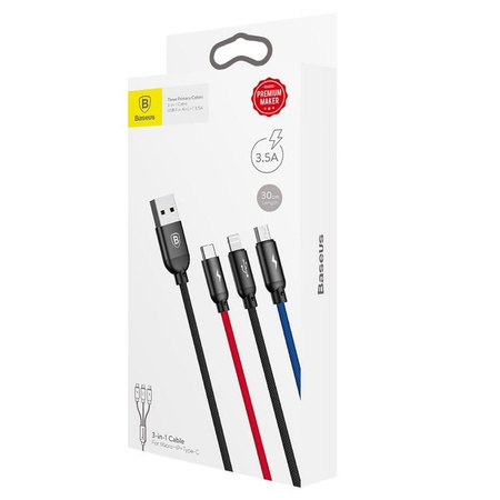 BASEUS KABEL 3W1 USB-C DO LIGHTNING MICRO DO TELEFONÓW IPHONE 0,3M ZESTAW