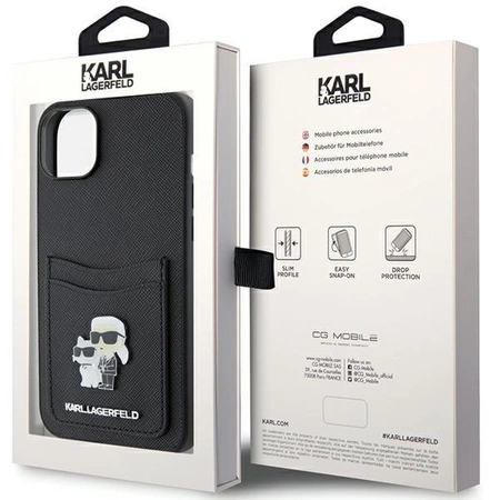 Etui Karl Lagerfeld Saffiano Cardslot Karl&Choupette Metal Pin do iPhone 15 - czarne