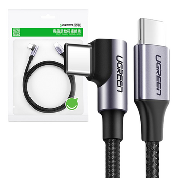 Ugreen kątowy kabel przewód USB Typ C - USB Typ C Power Delivery 60 W 20 V 3 A 1 m czarno-szary (US255 50123)