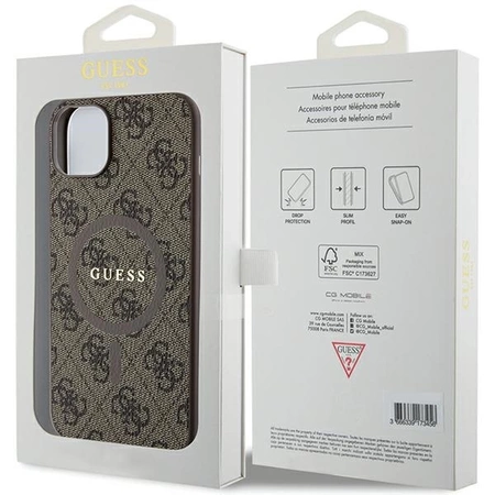 Etui Guess 4G Collection Leather Metal Logo MagSafe na iPhone 14 / 15 / 13 - brązowe