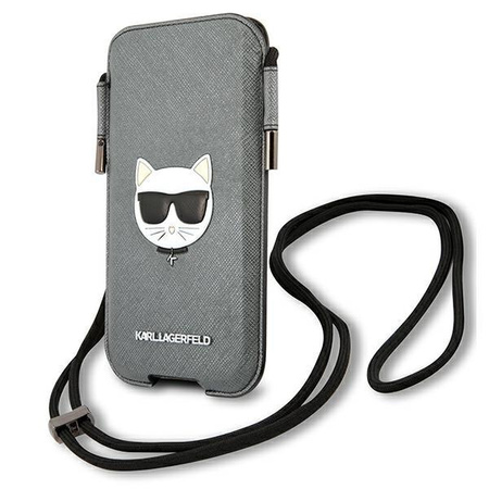 Karl Lagerfeld Torebka KLHCP12LOPHCHG 6,7" szary/grey hardcase Saffiano Ikonik Choupette Head