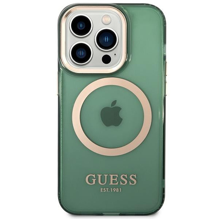 Etui Guess GUHMP14XHTCMA na iPhone 14 Pro Max zielony/khaki Gold Outline Translucent MagSafe