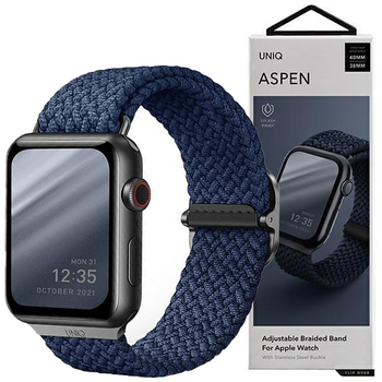 UNIQ pasek Aspen Apple Watch 44/42/45mm Series 4/5/6/7/8/SE/SE2 Braided niebieski/oxford blue