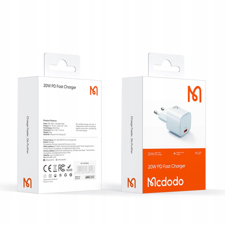 MCDODO SZYBKA ŁADOWARKA KOSTKA USB-C 20W USB TYP C DO IPHONE 13 14 15 PRO