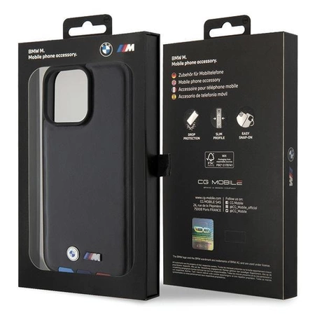 Etui BMW Leather Stamp Tricolor do iPhone 15 Pro Max - czarne