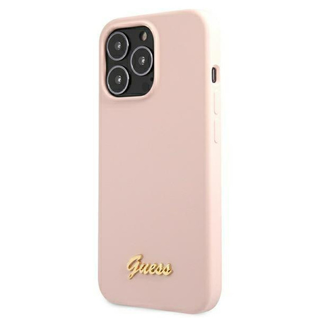 Guess GUHMP13LLSLMGLP iPhone 13 Pro / 13 6,1" jasnoróżowy/light pink hardcase Silicone Script Gold Logo Magsafe