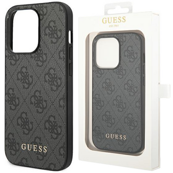 Guess GUHCP14XG4GFGR iPhone 14 Pro Max 6,7" szary/grey hard case 4G Metal Gold Logo