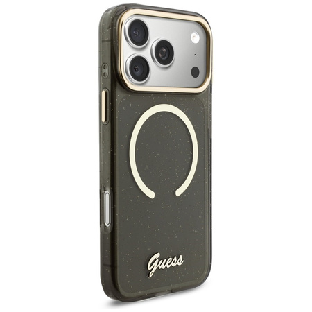 Etui Guess IML Glitters Script Strap MagSafe do iPhone 17 Pro Max czarny