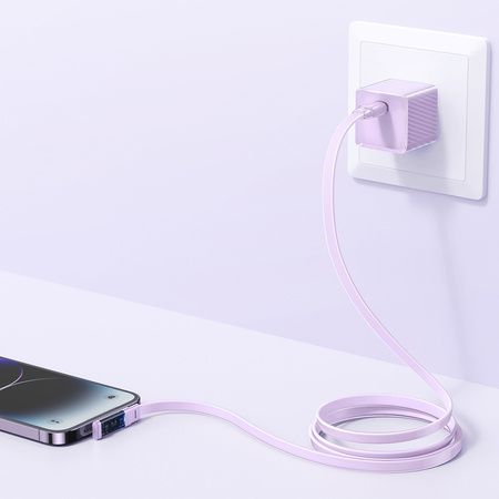MCDODO KABEL KĄTOWY USB-C LIGHTNING PŁASKI 36W DO IPHONE 13 14 FIOLETOWY 2M
