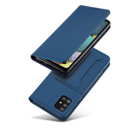 Magnet Card Case etui do Samsung Galaxy A12 5G pokrowiec portfel na karty kartę podstawka niebieski