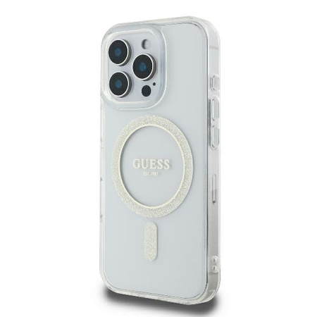 GUESS POKROWIEC HARDCASE DO IPHONE 16 PRO 6.3 DO MAGSAFE IML GLITTER CIRCLE