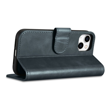iCarer Oil Wax Wallet Case 2in1 etui iPhone 14 skórzany pokrowiec z klapką Anti-RFID niebieski (WMI14220721-BU)