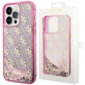 Etui Guess GUHCP14XLC4PSGP na iPhone 14 Pro Max 6.7" - różowe Liquid Glitter 4G Transculent