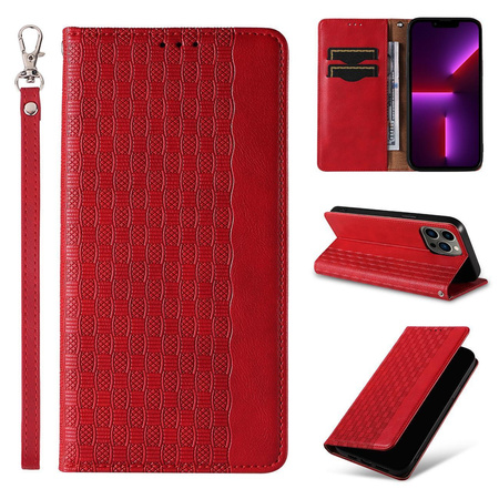 Magnet Strap Case etui do iPhone 12 Pro Max pokrowiec portfel + mini smycz zawieszka czerwony