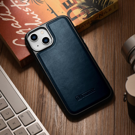 iCarer Leather Oil Wax etui pokryte naturalną skórą do iPhone 14 (kompatybilne z MagSafe) niebieski (WMI14220717-BU)