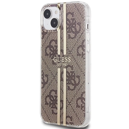 Etui Guess IML 4G Gold Stripe na iPhone 15 Plus / 14 Plus - brązowe