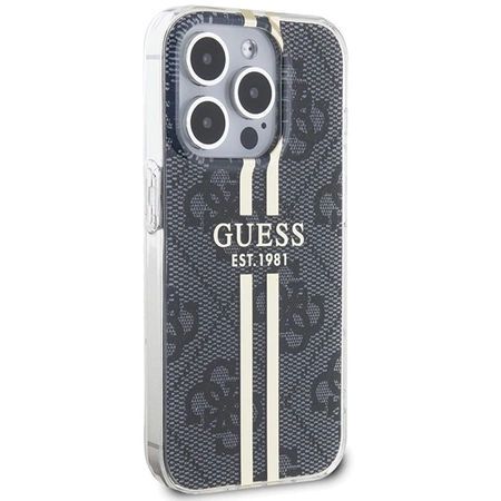 Etui Guess IML 4G Gold Stripe na iPhone 15 Pro - czarne