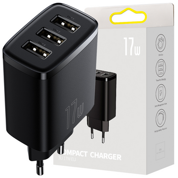 Baseus Compact ładowarka sieciowa 3x USB 17W czarny (CCXJ020101)
