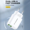 WOZINSKY ŁADOWARKA 2X USB-A 2,4A DO TELEFONÓW I URZĄDZEŃ BIAŁA KOMPAKTOWA