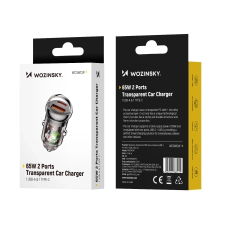 WOZINSKY ŁADOWARKA SAMOCHODOWA 65W USB-C PD 65W / USB-A 45W QC 3.0