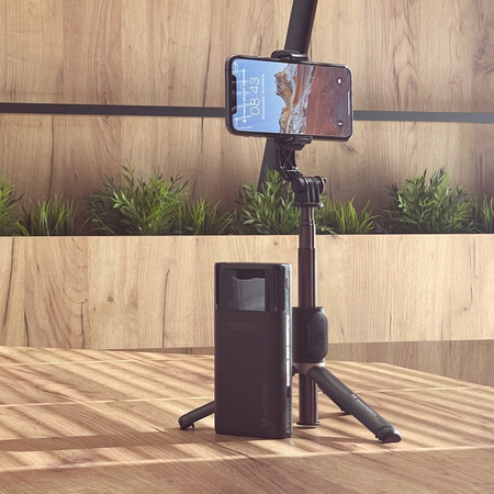Wozinsky selfie stick teleskopowy statyw do zdjęć + pilot Bluetooth czarny (WSSTK-01-BK)