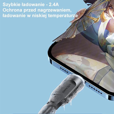 USAMS KABEL DO LIGHTNING 1,2M 2,4A DO IPHONE 12 13 14 Z FUNKCJĄ FAST