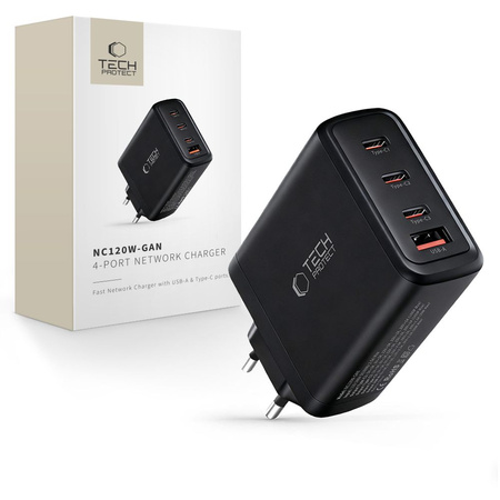 TECH-PROTECT NC120W-GAN 4-PORT NETWORK CHARGER PD 120W / QC3.0 BLACK