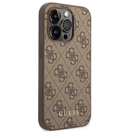 Guess GUHCP14XG4GFBR iPhone 14 Pro Max 6,7" brązowy/brown hard case 4G Metal Gold Logo