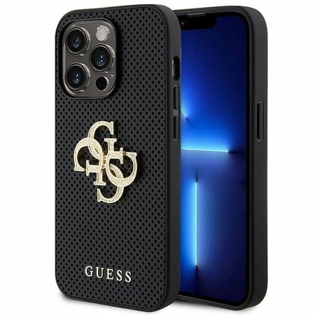 Etui Guess Leather Perforated 4G Glitter Logo na iPhone 15 Pro Max - czarne