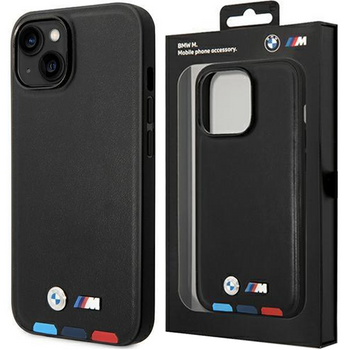 Etui BMW Leather Stamp Tricolor do iPhone 15 Plus - czarne