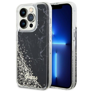 Etui Guess GUHCP14LLCSGSGK na iPhone 14 Pro - czarne Liquid Glitter Marble