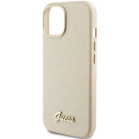 Etui Guess Glitter Glossy Script do iPhone 15 - złote