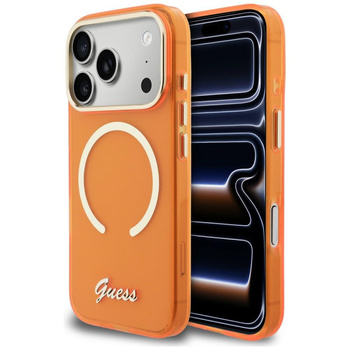 Etui Guess IML Script Metal MagSafe do   iPhone 17 Pro Max pomarańczowy