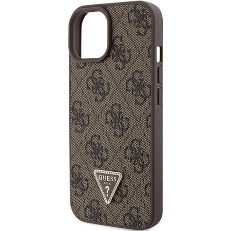 Etui Guess Leather 4G Triangle Strass do iPhone 15 - brązowe