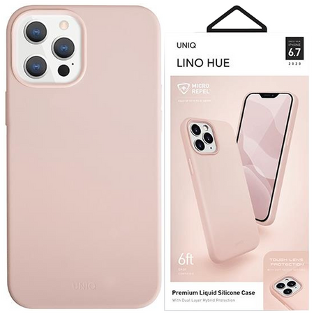 Etui Uniq Lino Hue na iPhone 12 Pro Max - różowe Antimicrobial